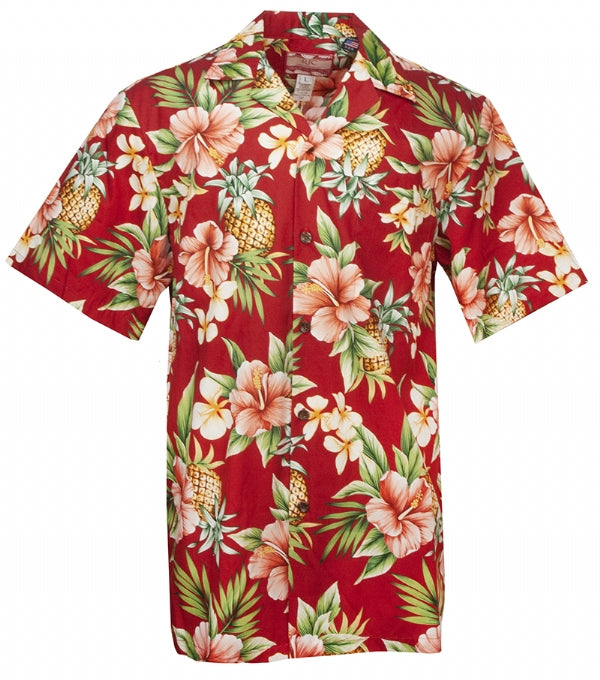 Pineapple Party Boys Tropical Hawaiian Aloha Shirt in Red 14 / Red