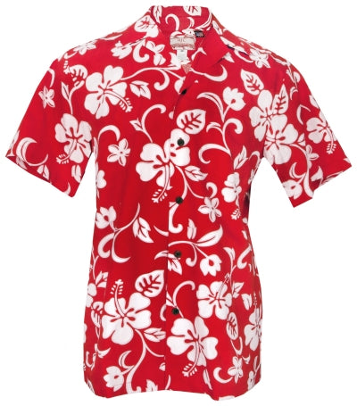 Pacific Legend White Hibiscus Ladies Hawaiian Shirts Red