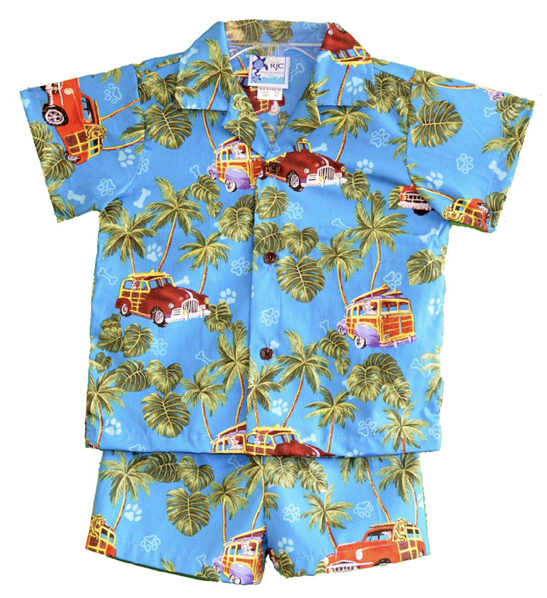 RJC Hawaii Evening Palms Boys Tropical Hawaiian Aloha Shirt in Turquoise 12 / Teal