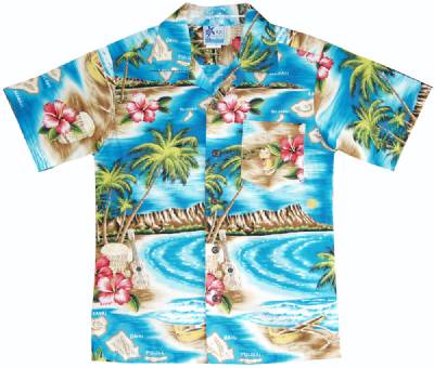 RJC Hawaii Evening Palms Boys Tropical Hawaiian Aloha Shirt in Turquoise 12 / Teal