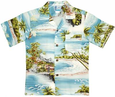 Pineapple Twist Boys Tropical Hawaiian Aloha Shirt in Blue 14 / Blue