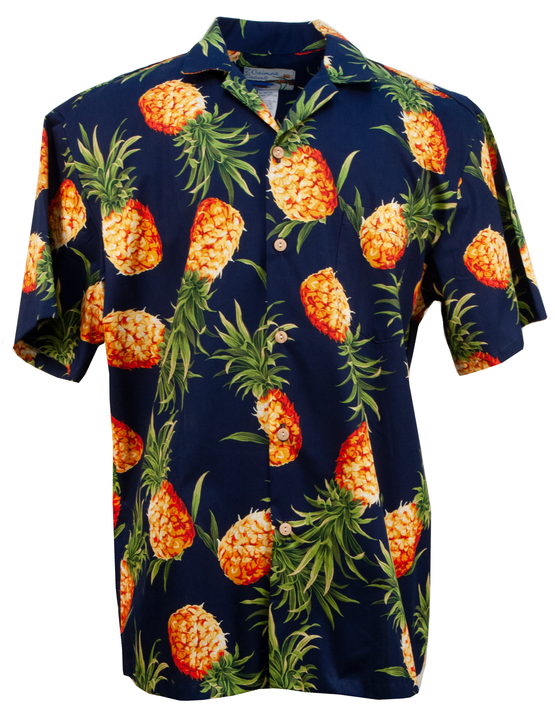 Waimea Casuals Maui Pineapple Black Cotton Men's Hawaiian Shirt , M