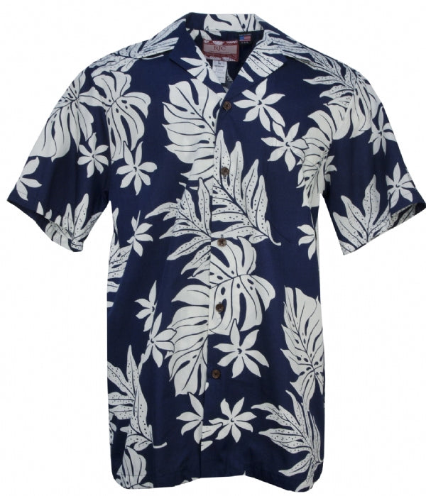 Tiare Monstera Mens Shirt in Navy – Paradise Clothing Co