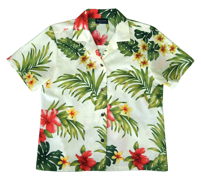 Rainforest - Ladies Tropical Camp Hawaiian Aloha Shirt in Cream ...